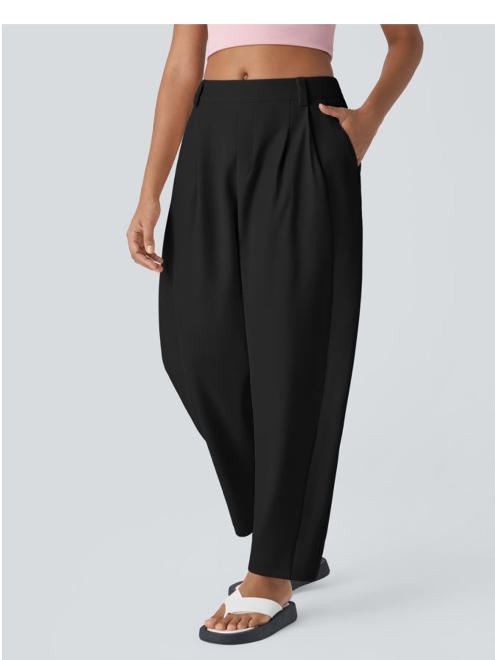 Halara Mid-Rise Pleated Barrel-Leg Pants